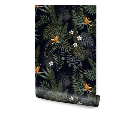 Tropical Wallpaper with Leaves, Flowers, and Monstera Design