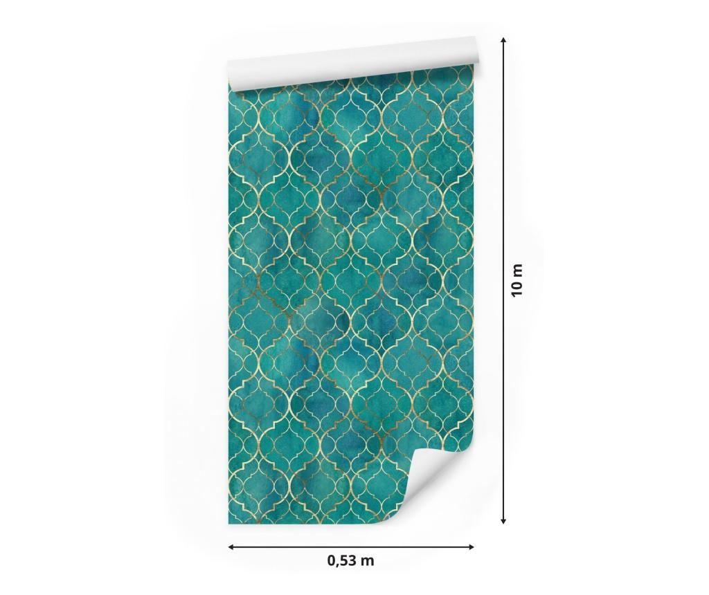 Tapet pentru Living Fundal Turcoaz Acuarelă ORNAMENTE - 2