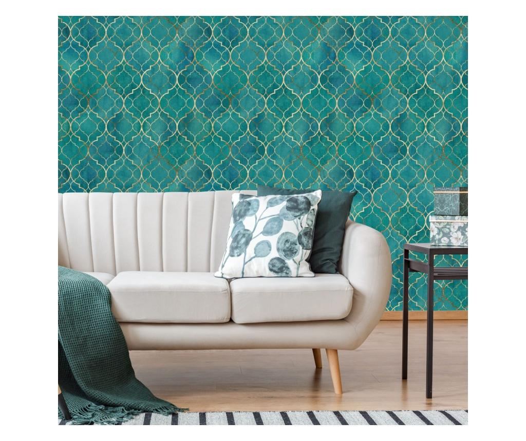 Tapet pentru Living Fundal Turcoaz Acuarelă ORNAMENTE - 3