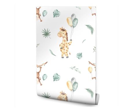 Children's Wallpaper Watercolor Monkeys Giraffes Plants