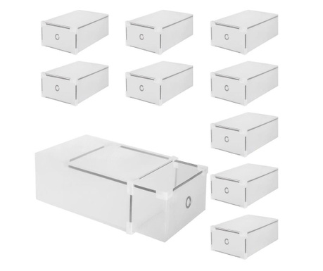 Set 10 cutii organizare Sersimo pentru pantofi, 11x20x31cm, transparent