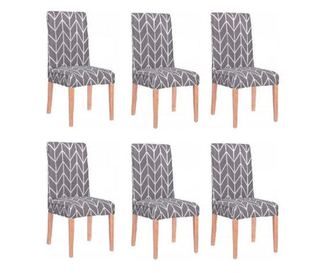 Set 6 huse Herringbone pentru scaun dining/bucatarie, din spandex, culoare gri