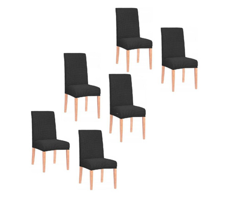 Set Huse scaun dining/bucatarie, din spandex, model tapiterie in relief, culoare negru, 6buc