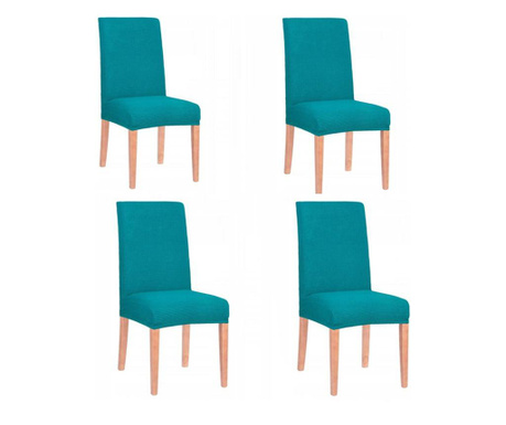 Set 4 Huse elastice universale pentru scaun dining/bucatarie, din spandex, model carouri, culoare turcoaz