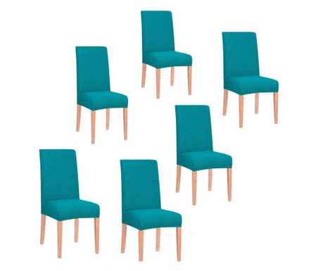 Set 6 Huse elastice universale pentru scaun dining/bucatarie, din spandex, model carouri, culoare turcoaz