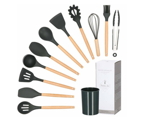 Set 11 ustensile bucatarie din silicon graphite, include tel, spatula, lingura