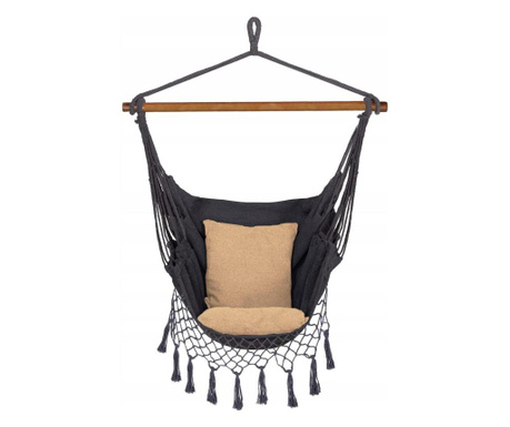Hamac brazilian tip scaun, cu 2 perne, gri si bej, max 150 kg, 130x100 cm, Springos