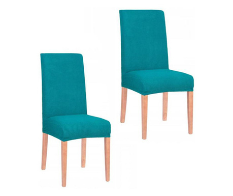 Set 2 Huse elastice universale pentru scaun dining/bucatarie, din spandex, model carouri, culoare turcoaz