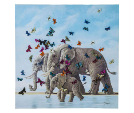 Tablou touched elefants with butterflys 120x120cm