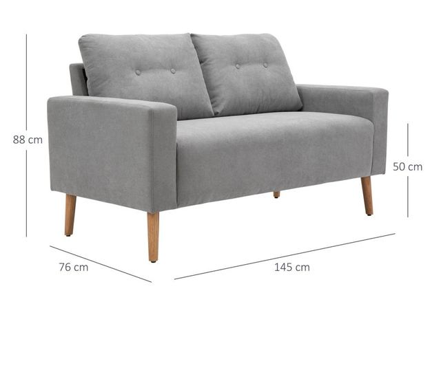 HOMCOM Canapea Compacta 2 Locuri Design Modern, Spate Matlasat, Gri