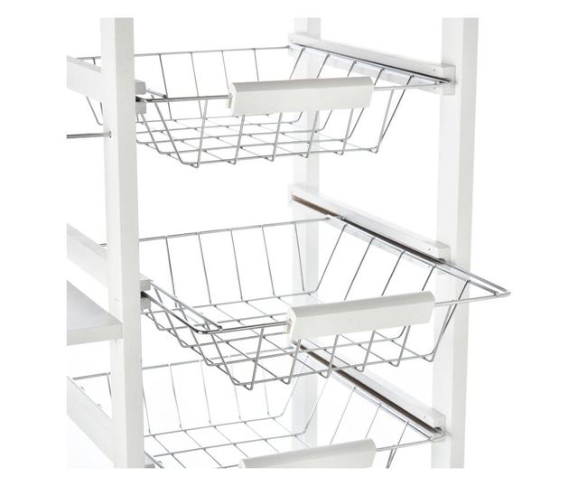 Homcom carucior de bucatarie economisire spatiu din lemn alb cu 1 suprafata de lucru 1 sertar si 4 cosuri metalice HOMCOM