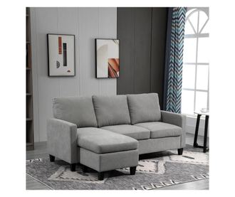 HOMCOM Canapea de colt modulara si moderna, canapea 3 locuri cu peninsula reversibila din material textil gri deschis, 197x139x