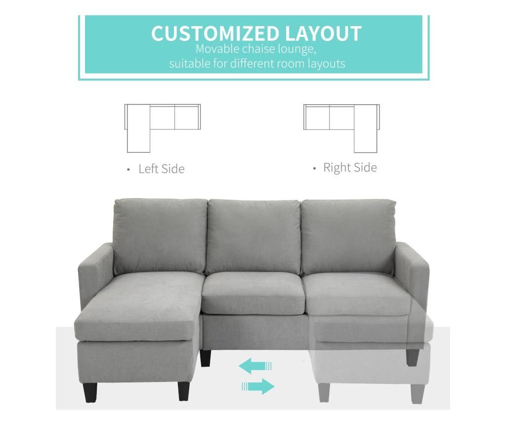 HOMCOM Модерен модулен ъглов диван, 3-местен диван с обратим полуостров от светлосив плат, 197x139x - 4