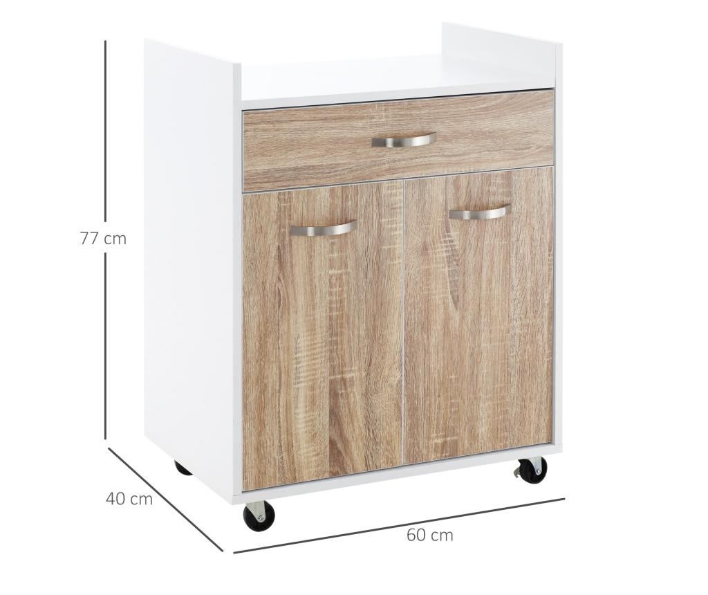 Homcom carucior de bucatarie pentru alimente cu sertar, dulapior si 4 roti, din lemn, 60x40x77cm, stejar HOMCOM - 2