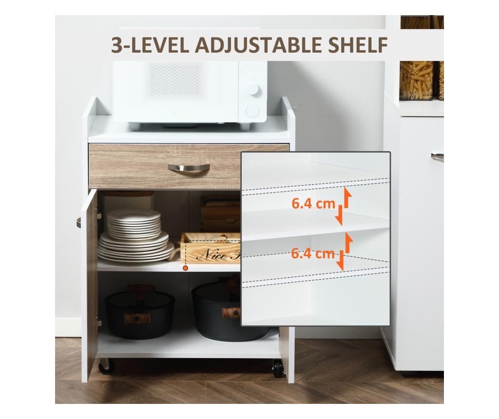 Homcom carucior de bucatarie pentru alimente cu sertar, dulapior si 4 roti, din lemn, 60x40x77cm, stejar HOMCOM - 4