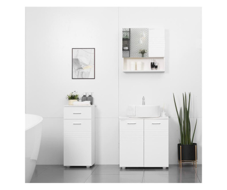 Kleankin mobilier baie cu sertar si dulapior 1 usa, dulapior multifunctional din lemn, 35x30x77,5 cm, alb kleankin