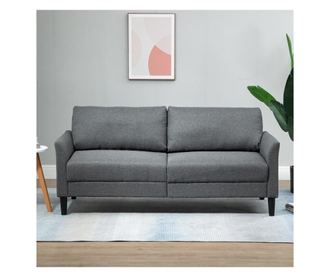 HOMCOM Canapea 2 locuri pentru casa și birou cu 4 picioare din metal, canapea cu brațe tapițate, material cu efect in, gri