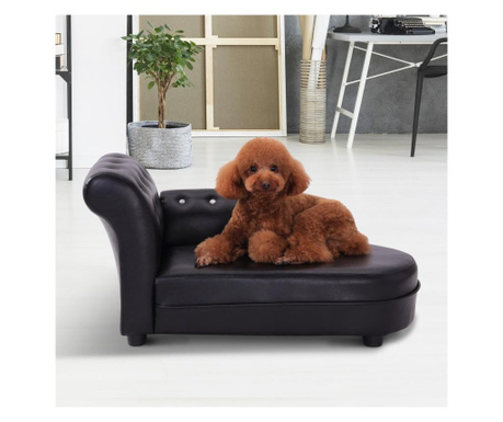 Pawhut canapele pentru caini chaise longue canapea tapitata pentru animale, negru, 82.5x45x41.5cm