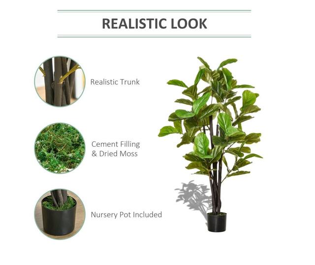 HOMCOM Artificial Ficus Tree 130 cm, Indoor and Outdoor Realistic Plant with 78 Leaves