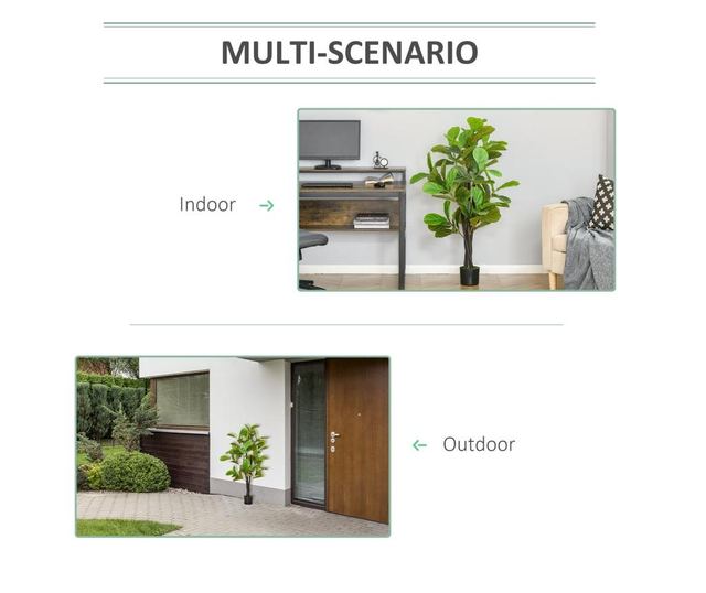 HOMCOM Artificial Ficus Tree 130 cm, Indoor and Outdoor Realistic Plant with 78 Leaves