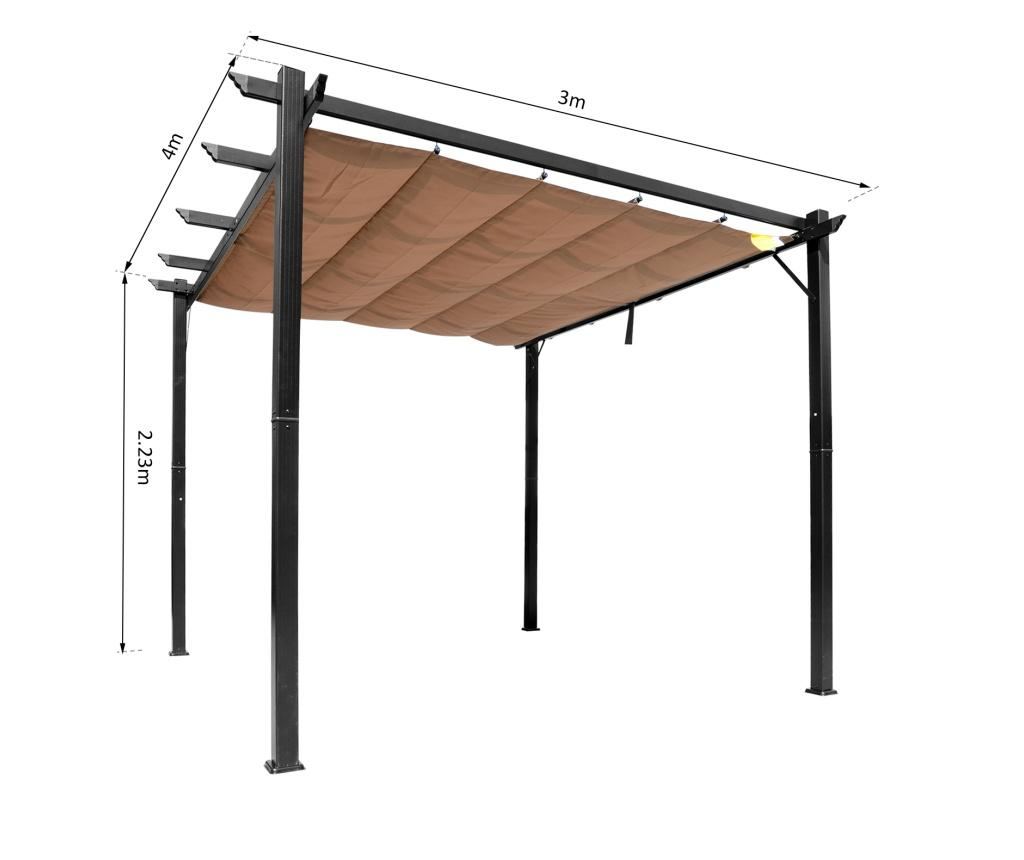 Pergolă de Grădină 3x4m cu Copertină Retractabilă din Poliester și Cadru din Aluminiu, Foișor de Exterior, Gri și Maro - 2