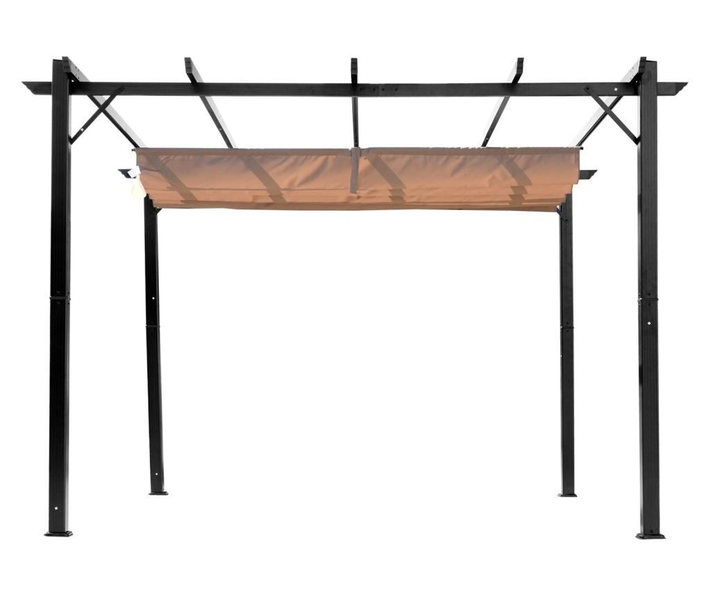 Pergolă de Grădină 3x4m cu Copertină Retractabilă din Poliester și Cadru din Aluminiu, Foișor de Exterior, Gri și Maro - 3