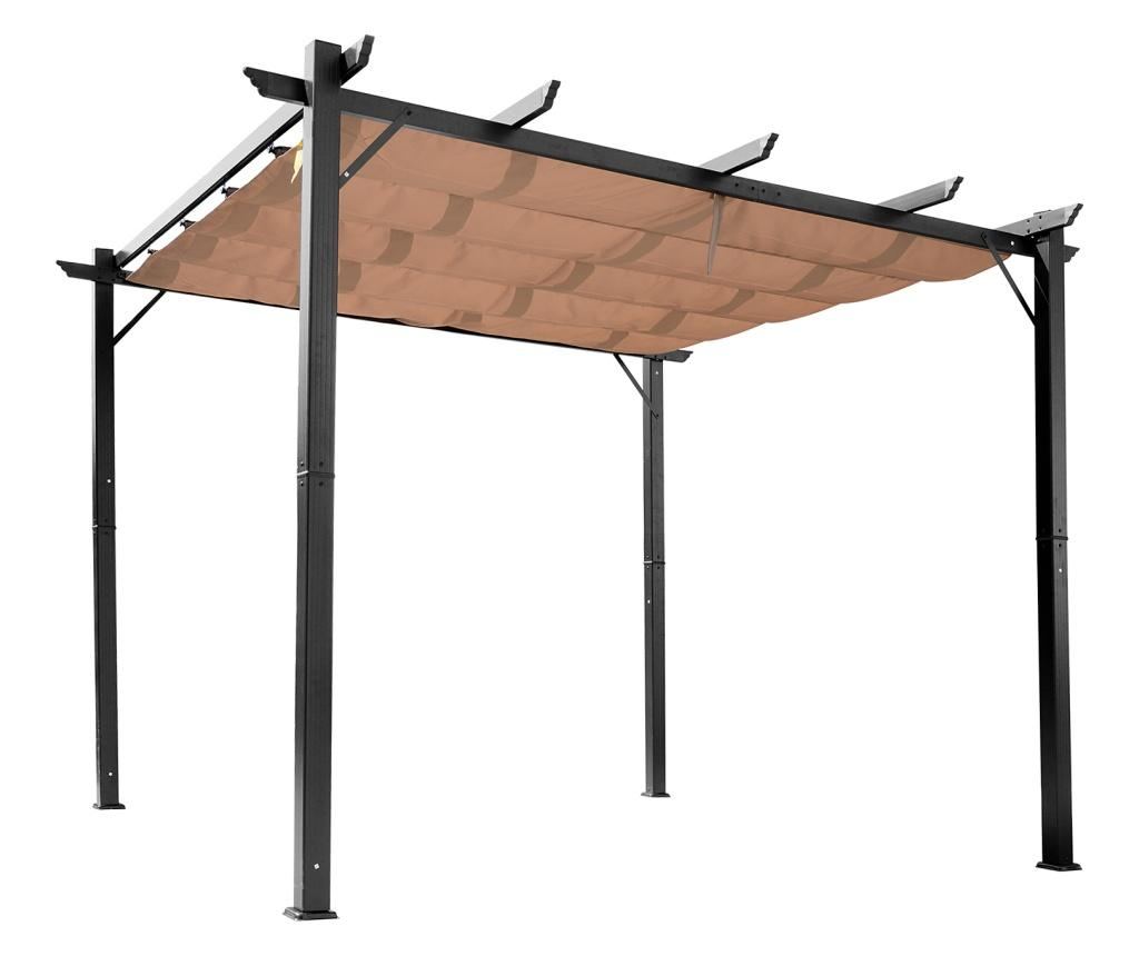 Pergolă de Grădină 3x4m cu Copertină Retractabilă din Poliester și Cadru din Aluminiu, Foișor de Exterior, Gri și Maro - 5