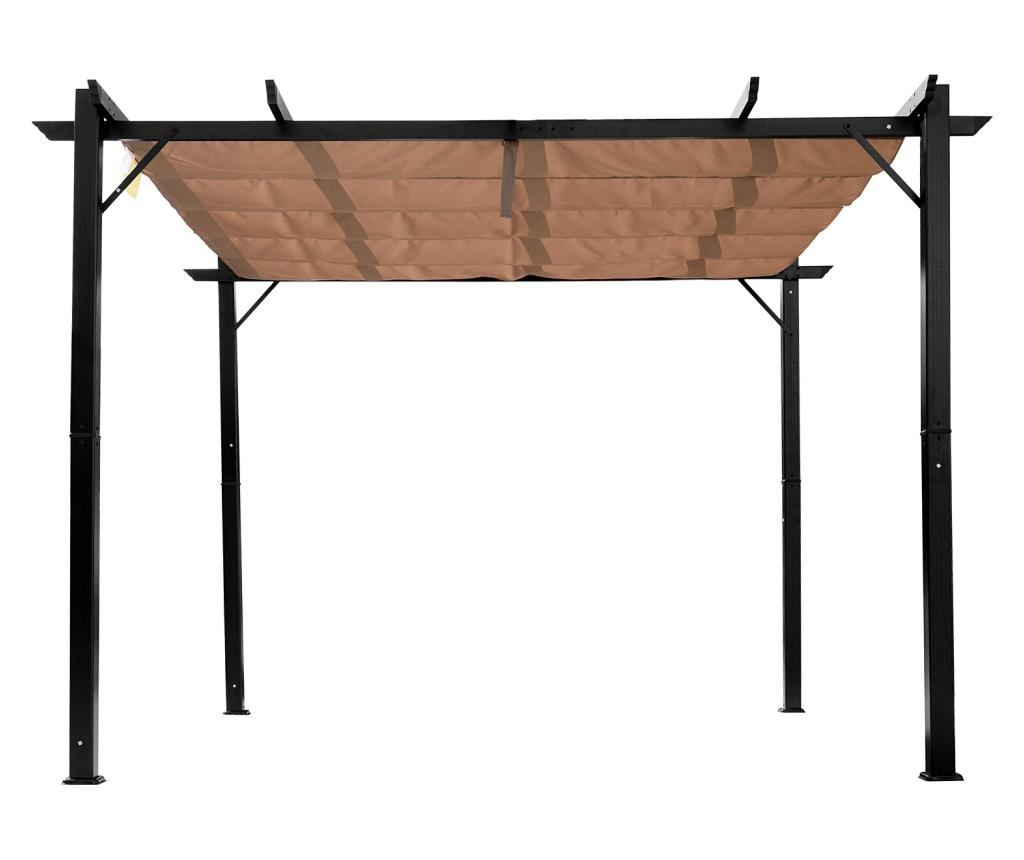 Pergolă de Grădină 3x4m cu Copertină Retractabilă din Poliester și Cadru din Aluminiu, Foișor de Exterior, Gri și Maro - 6