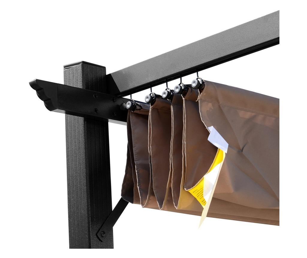 Pergolă de Grădină 3x4m cu Copertină Retractabilă din Poliester și Cadru din Aluminiu, Foișor de Exterior, Gri și Maro - 7