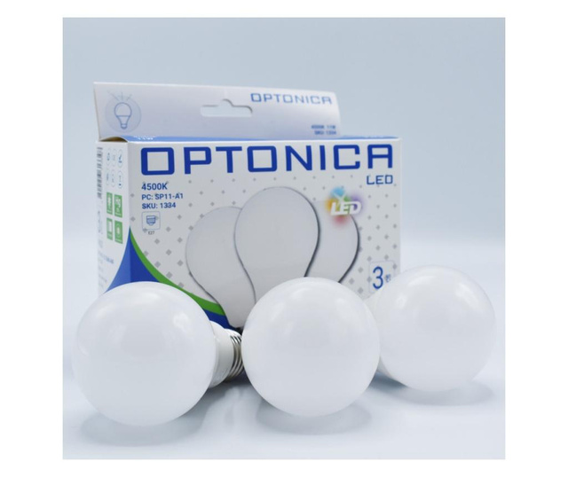 Set 3 becuri 11W (70W), E27, A60, 1055lm, lumina neutra (4500K), opal, Optonica