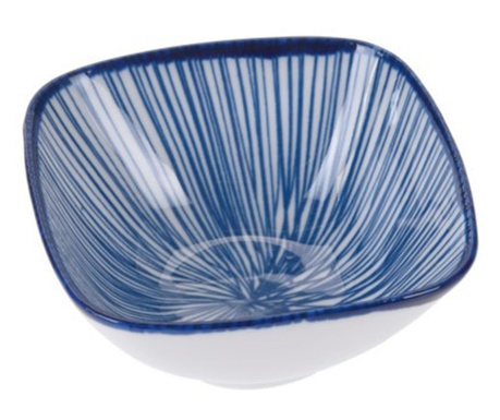 Set 4 boluri servire Koopman-Excellent Houseware, ceramica, 100ml, 9X9X4 cm, alb/albastru