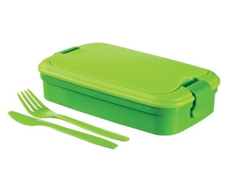 Cutie/caserola alimente, plastic, etansa, cu tacamuri, verde, 1.3 L, 23x13x7 cm, Curver