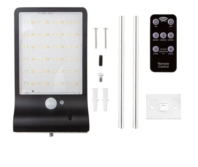Mercaton® napelemes fali lámpa, utcai, LED SMD, mozgásérzékelő, 3 világítási mód, 5 W, 450 lm, IP65