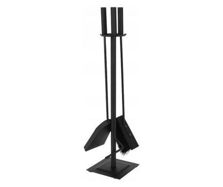 Set accesorii semineu, suport cu 3 piese, otel, negru, 54 cm
