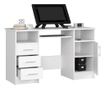 Компютърно бюро, ламинирана дъска, 3 чекмеджета, 5 рафта, бяло, 124х52х74 см, Ана