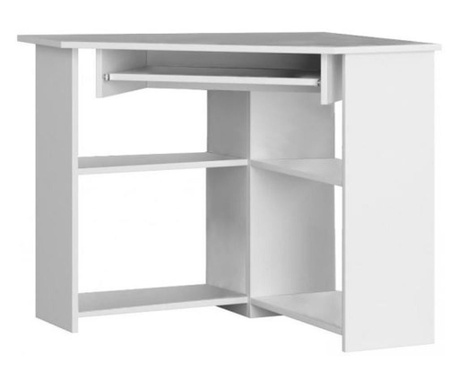 Ъглово компютърно бюро, ламинирана дъска, 5 рафта, бяло, 80х80х74 см, Тед