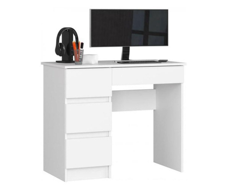 Компютърно бюро, ламинирана плоскост, 4 чекмеджета, ляво, бяло, 90x50x77 см