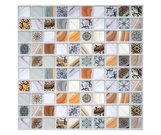 Dekoratív panel, PVC, mozaik mintás, barna és szürke, 96x48,5 cm, Mercaton®