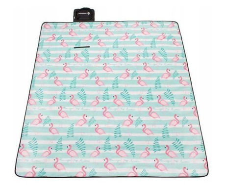 Одеяло за пикник, шарка фламинго, синьо, 200х200 см, Springos