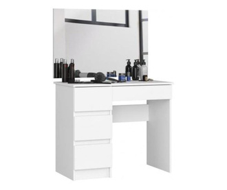 Тоалетка/грим, 4 ляви чекмеджета с огледало, бяло, 90х50х77/142 см