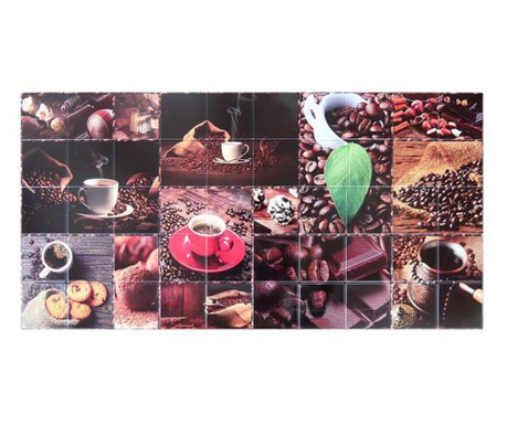 Dekoratív panel, PVC, kávé mintás, barna és piros, 96x48,5 cm, Mercaton®