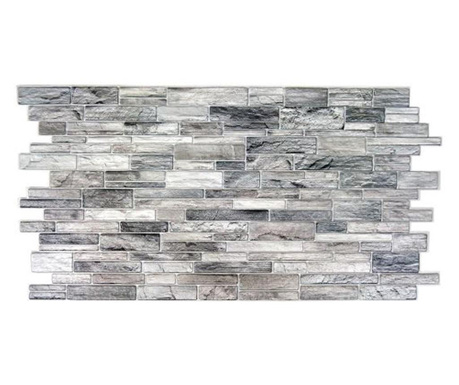 Dekoratív panel, PVC, 3D kő mintás, sötétszürke árnyalatok, 96x48,5 cm, Mercaton®
