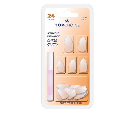 Set 24 unghii artificiale cu adeziv ombre stiletto beige almond Top Choice 78187