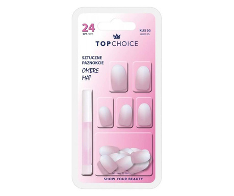 Set 24 unghii artificiale mate cu adeziv ombre pink Top Choice 78217