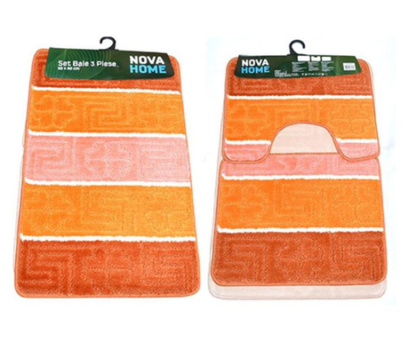 Комплект от 3 големи постелки за баня Nova Home, оранжеви райета, 50x80 см