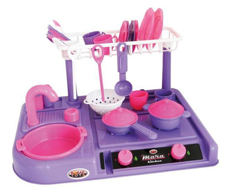 Műanyag konyha gyerekeknek konyhai kiegészítőkkel, rózsaszín-lila