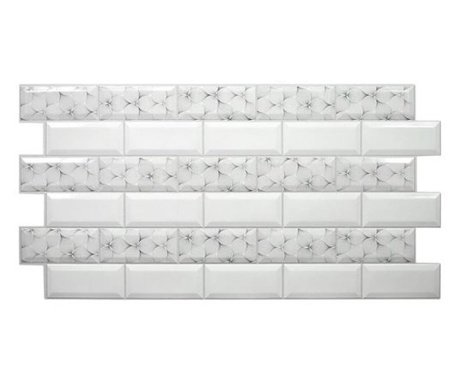 Dekoratív panel, PVC, 3D márvány mintás, fehér szirmokkal, 96x48,5cm