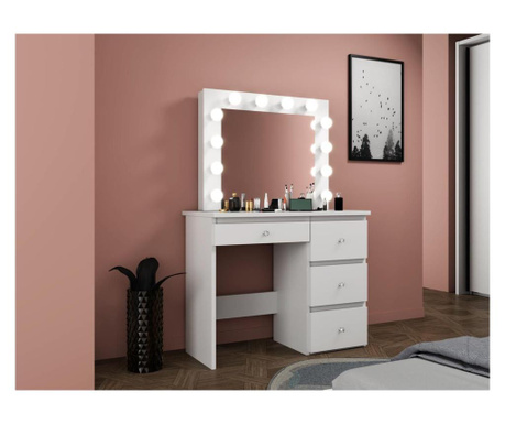 Set masa toaleta, 94 cm cosmetica machiaj oglinda masuta vanity, oglinda cu led-uri, alb, mbmt11