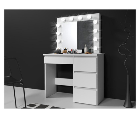 Set masa toaleta, 94 cm cosmetica machiaj oglinda masuta vanity, oglinda cu led-uri, alb, mbmta2