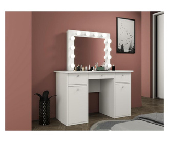 Set masa toaleta cosmetica 120 cm machiaj oglinda masuta vanity, oglinda cu led-uri, alb, mbmt10